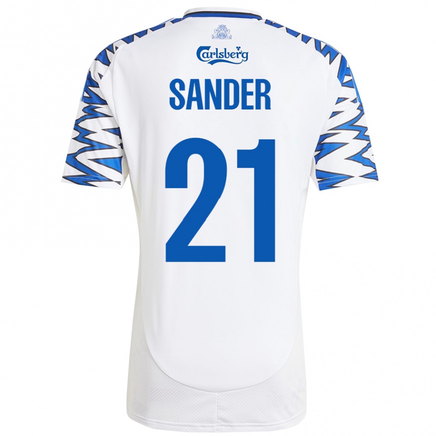 Niño Fútbol Camiseta Theo Sander #21 Blanco Azul Cielo 1ª Equipación 2024/25 Perú