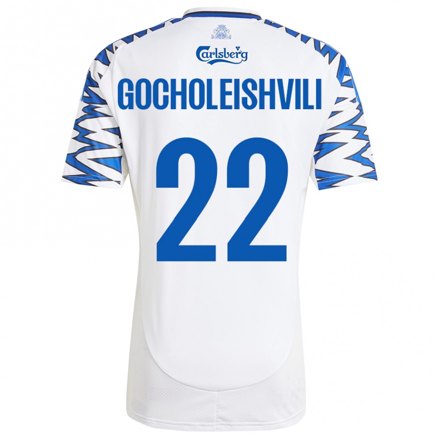 Niño Fútbol Camiseta Giorgi Gocholeishvili #22 Blanco Azul Cielo 1ª Equipación 2024/25 Perú