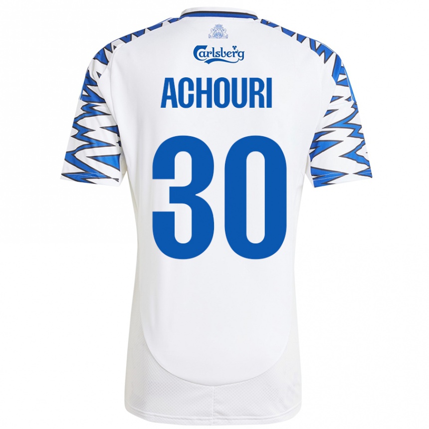 Niño Fútbol Camiseta Elias Achouri #30 Blanco Azul Cielo 1ª Equipación 2024/25 Perú