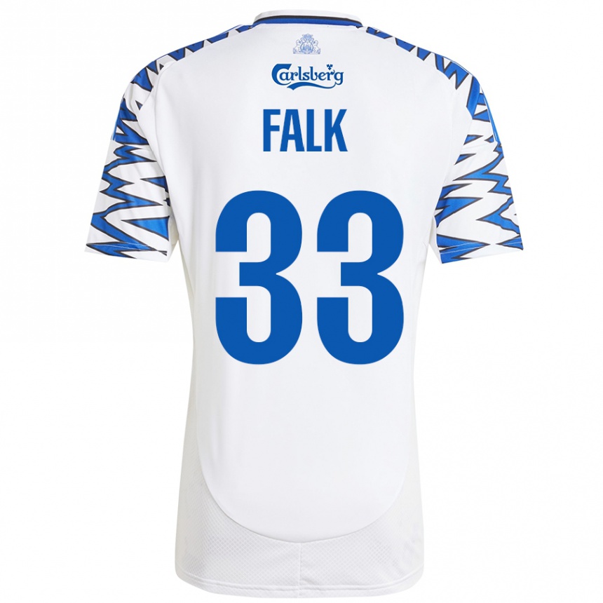 Niño Fútbol Camiseta Rasmus Falk #33 Blanco Azul Cielo 1ª Equipación 2024/25 Perú