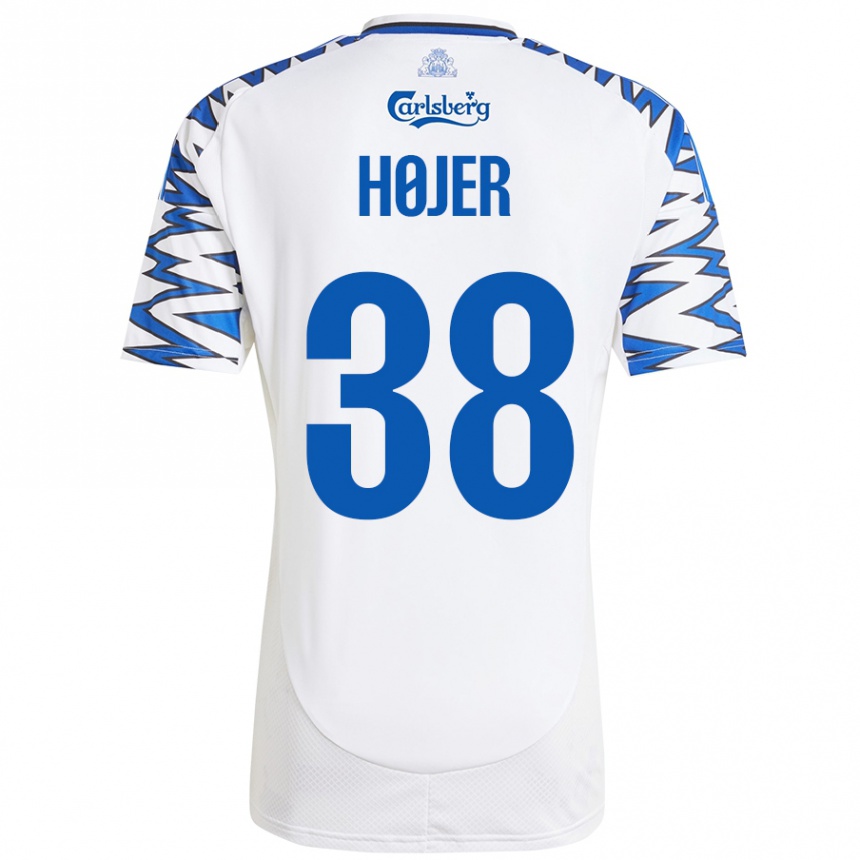 Niño Fútbol Camiseta Oliver Højer #38 Blanco Azul Cielo 1ª Equipación 2024/25 Perú