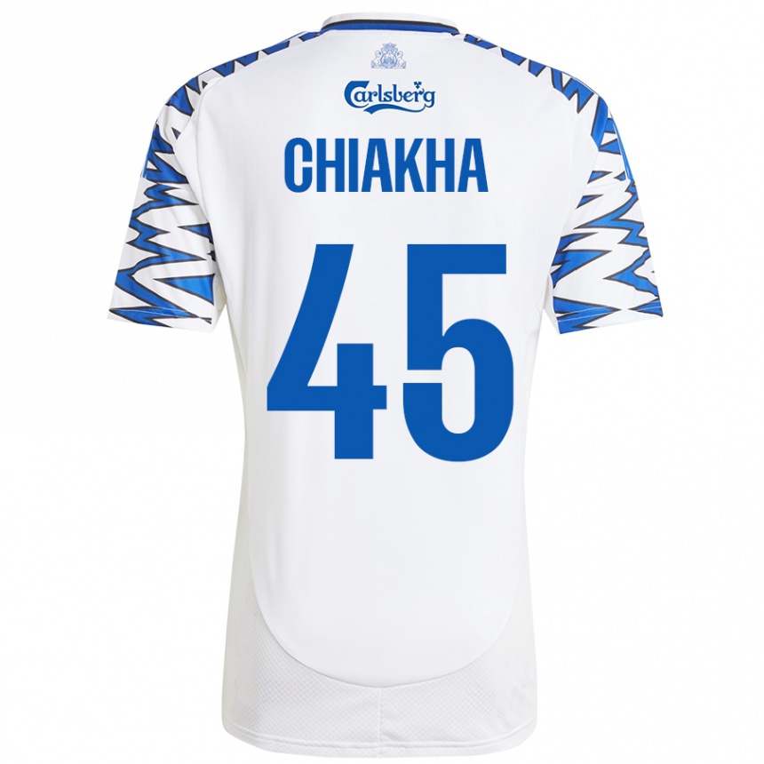 Niño Fútbol Camiseta Amin Chiakha #45 Blanco Azul Cielo 1ª Equipación 2024/25 Perú