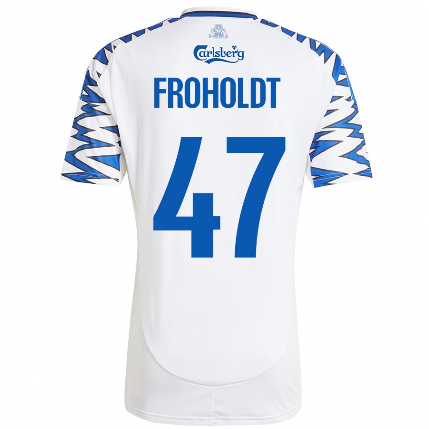 Niño Fútbol Camiseta Victor Froholdt #47 Blanco Azul Cielo 1ª Equipación 2024/25 Perú