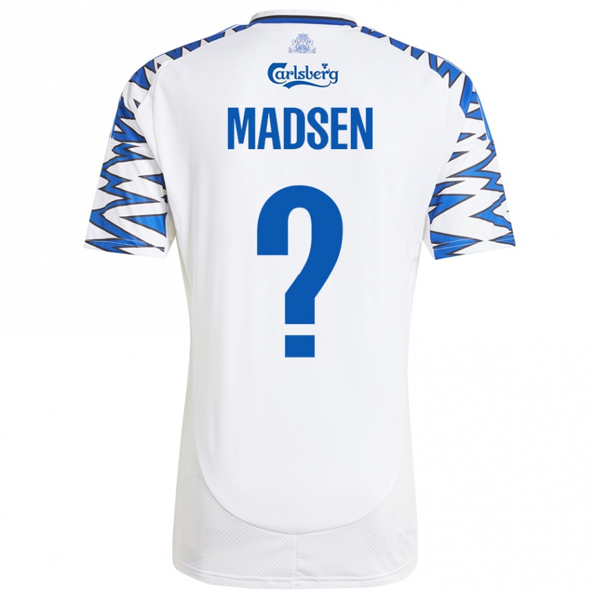 Niño Fútbol Camiseta Noah Madsen #0 Blanco Azul Cielo 1ª Equipación 2024/25 Perú