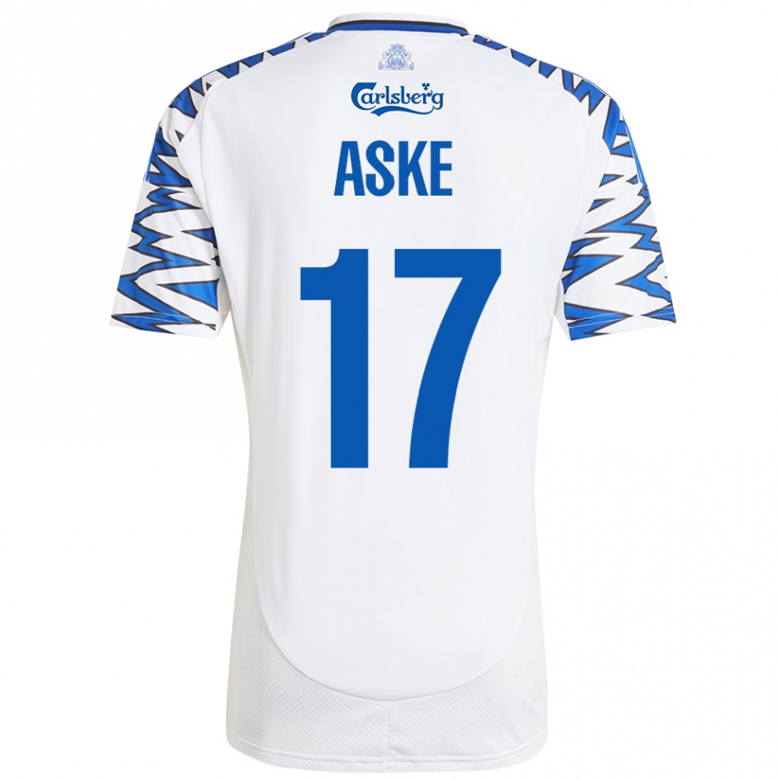 Niño Fútbol Camiseta Aske Christensen #17 Blanco Azul Cielo 1ª Equipación 2024/25 Perú