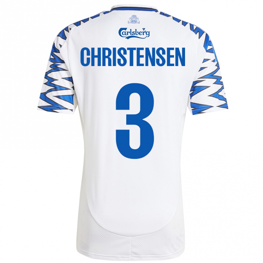 Niño Fútbol Camiseta Sebastian Christensen #3 Blanco Azul Cielo 1ª Equipación 2024/25 Perú