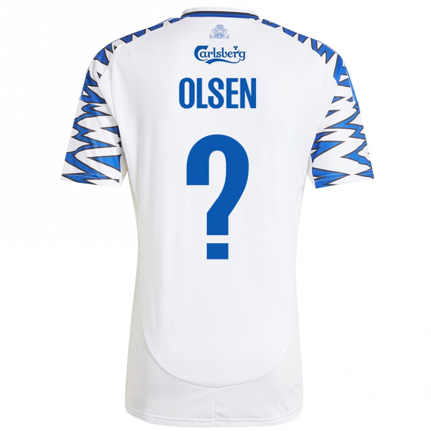 Niño Fútbol Camiseta Gunnar Olsen #0 Blanco Azul Cielo 1ª Equipación 2024/25 Perú