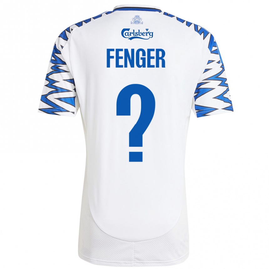 Niño Fútbol Camiseta Oskar Fenger #0 Blanco Azul Cielo 1ª Equipación 2024/25 Perú