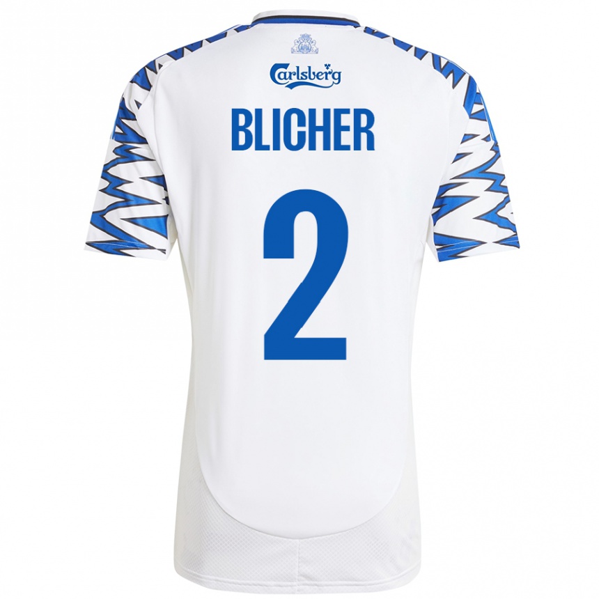 Niño Fútbol Camiseta Nicolai Blicher #2 Blanco Azul Cielo 1ª Equipación 2024/25 Perú