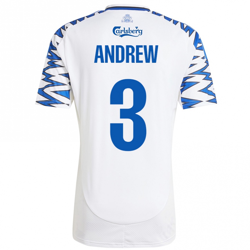 Niño Fútbol Camiseta Tristan Andrew #3 Blanco Azul Cielo 1ª Equipación 2024/25 Perú