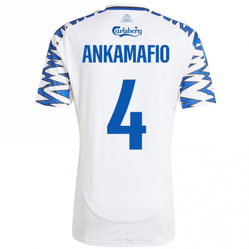 Niño Fútbol Camiseta Graham Ankamafio #4 Blanco Azul Cielo 1ª Equipación 2024/25 Perú