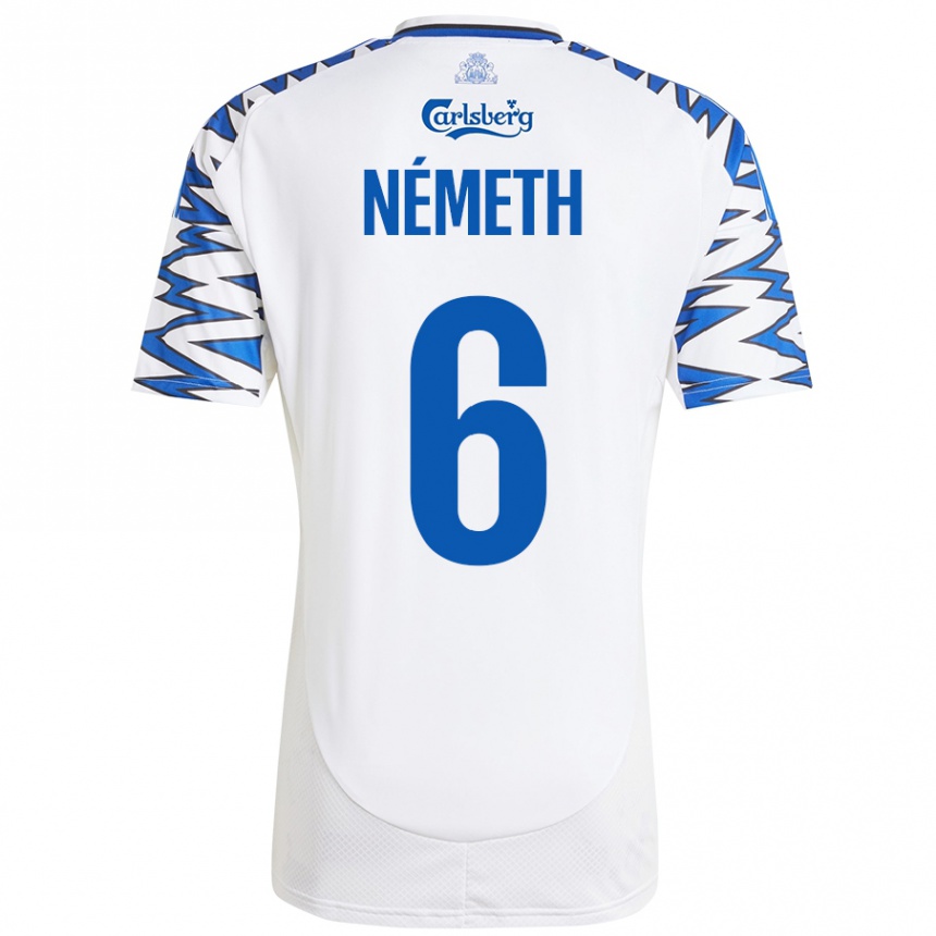 Niño Fútbol Camiseta Hunor Németh #6 Blanco Azul Cielo 1ª Equipación 2024/25 Perú