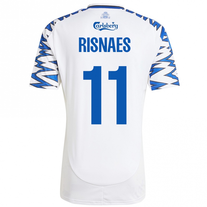 Niño Fútbol Camiseta Roberto Risnaes #11 Blanco Azul Cielo 1ª Equipación 2024/25 Perú