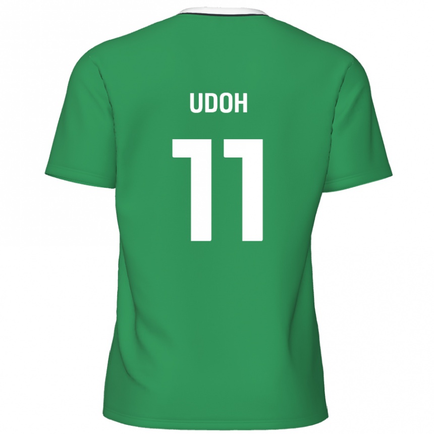 Niño Fútbol Camiseta Daniel Udoh #11 Verde Rayas Blancas 2ª Equipación 2024/25 Perú