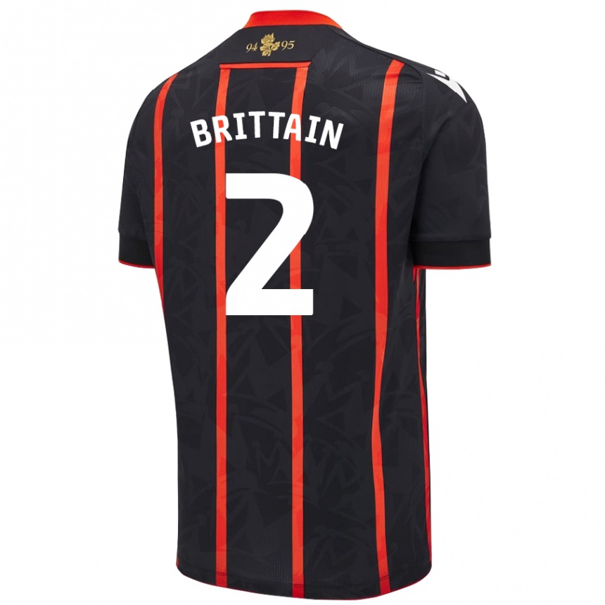 Niño Fútbol Camiseta Callum Brittain #2 Negro Rojo 2ª Equipación 2024/25 Perú