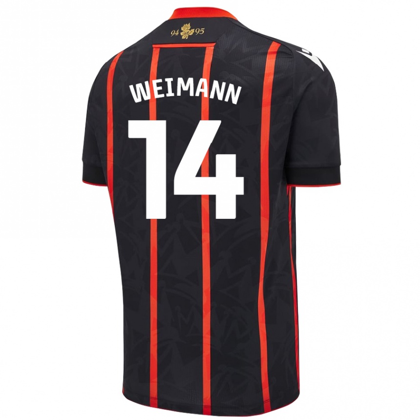 Niño Fútbol Camiseta Andreas Weimann #14 Negro Rojo 2ª Equipación 2024/25 Perú