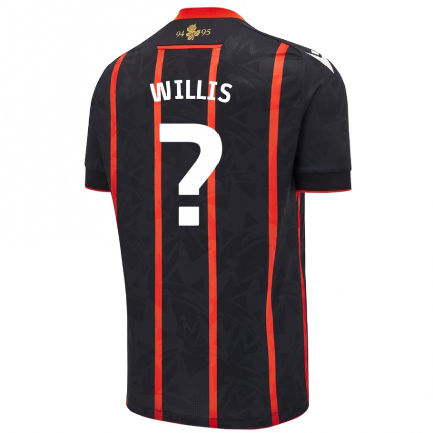 Niño Fútbol Camiseta Nathan Willis #0 Negro Rojo 2ª Equipación 2024/25 Perú