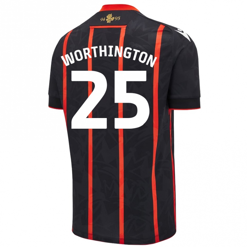 Niño Fútbol Camiseta Nicola Worthington #25 Negro Rojo 2ª Equipación 2024/25 Perú