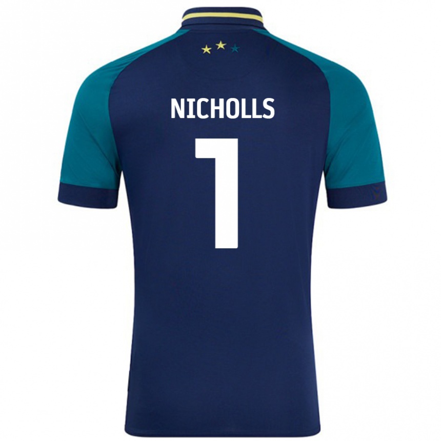 Niño Fútbol Camiseta Lee Nicholls #1 Azul Marino Verde Oscuro 2ª Equipación 2024/25 Perú