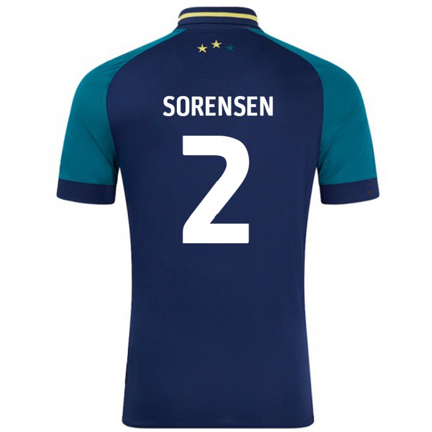 Niño Fútbol Camiseta Lasse Sörensen #2 Azul Marino Verde Oscuro 2ª Equipación 2024/25 Perú