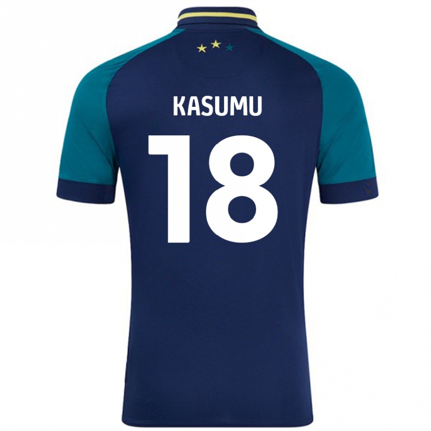 Niño Fútbol Camiseta David Kasumu #18 Azul Marino Verde Oscuro 2ª Equipación 2024/25 Perú