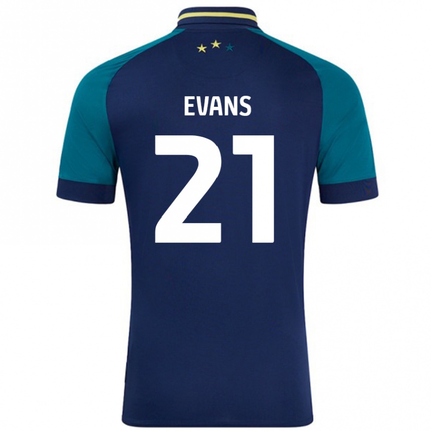 Niño Fútbol Camiseta Antony Evans #21 Azul Marino Verde Oscuro 2ª Equipación 2024/25 Perú