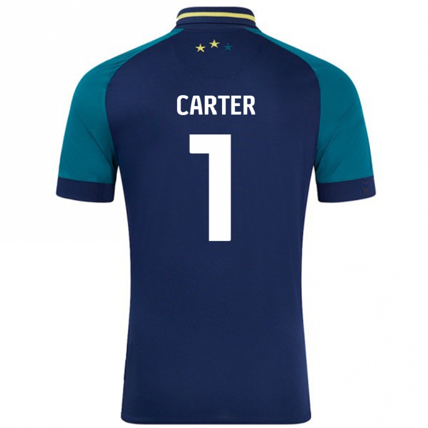 Niño Fútbol Camiseta Laura Carter #1 Azul Marino Verde Oscuro 2ª Equipación 2024/25 Perú