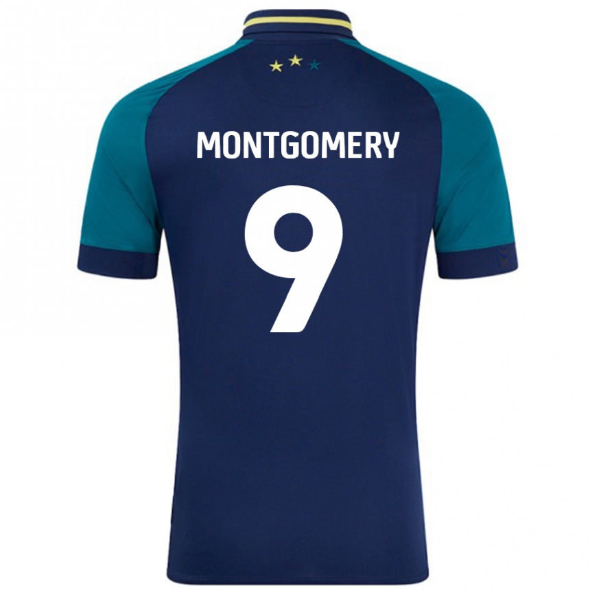 Niño Fútbol Camiseta Ria Montgomery #9 Azul Marino Verde Oscuro 2ª Equipación 2024/25 Perú