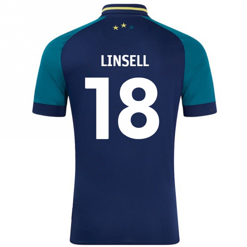 Niño Fútbol Camiseta Alice Linsell #18 Azul Marino Verde Oscuro 2ª Equipación 2024/25 Perú