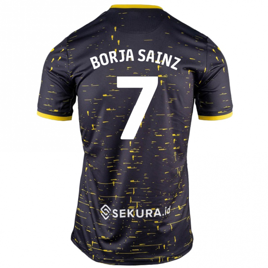 Niño Fútbol Camiseta Borja Sainz #7 Negro Amarillo 2ª Equipación 2024/25 Perú