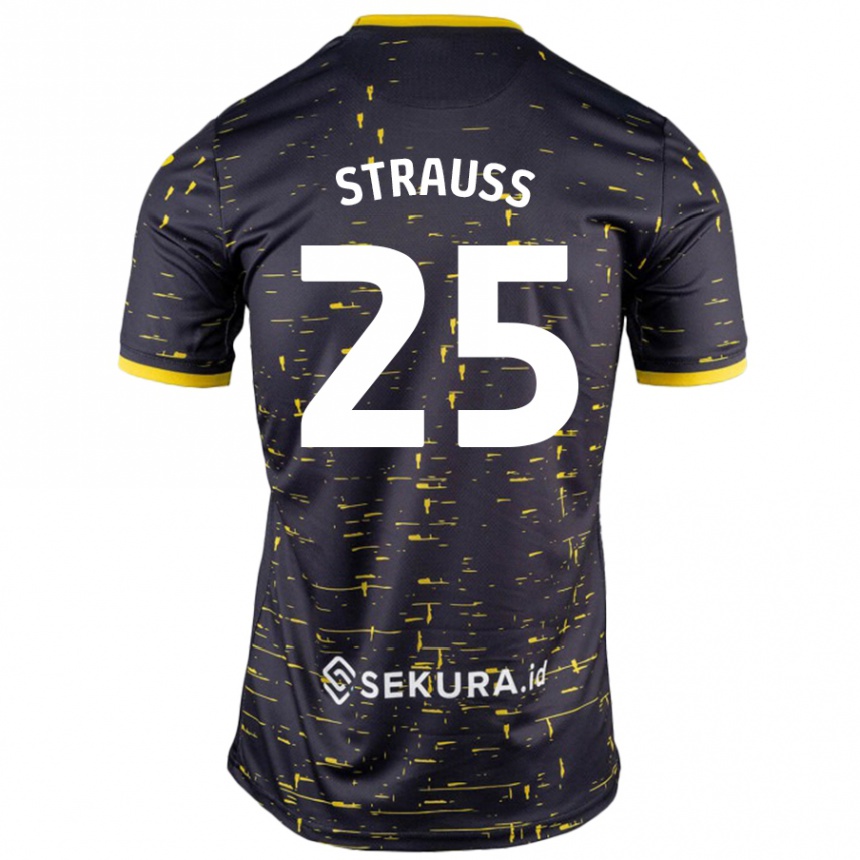 Niño Fútbol Camiseta Hope Strauss #25 Negro Amarillo 2ª Equipación 2024/25 Perú