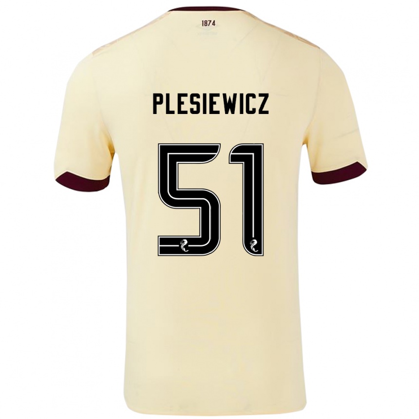 Niño Fútbol Camiseta Szymon Plesiewicz #51 Crema Burdeos 2ª Equipación 2024/25 Perú