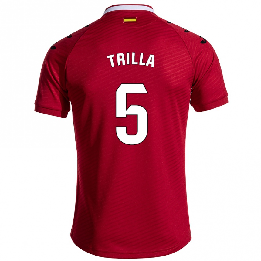 Niño Fútbol Camiseta Guillem Trilla #5 Rojo Oscuro 2ª Equipación 2024/25 Perú