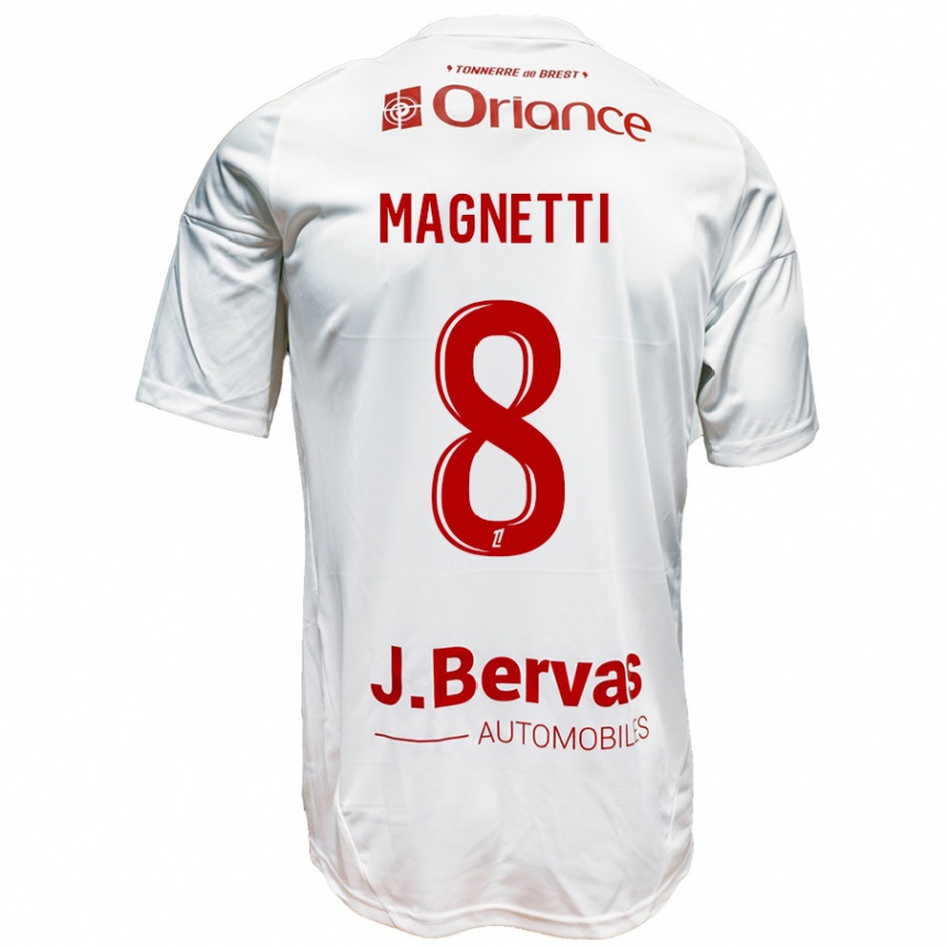 Niño Fútbol Camiseta Hugo Magnetti #8 Blanco Rojo 2ª Equipación 2024/25 Perú