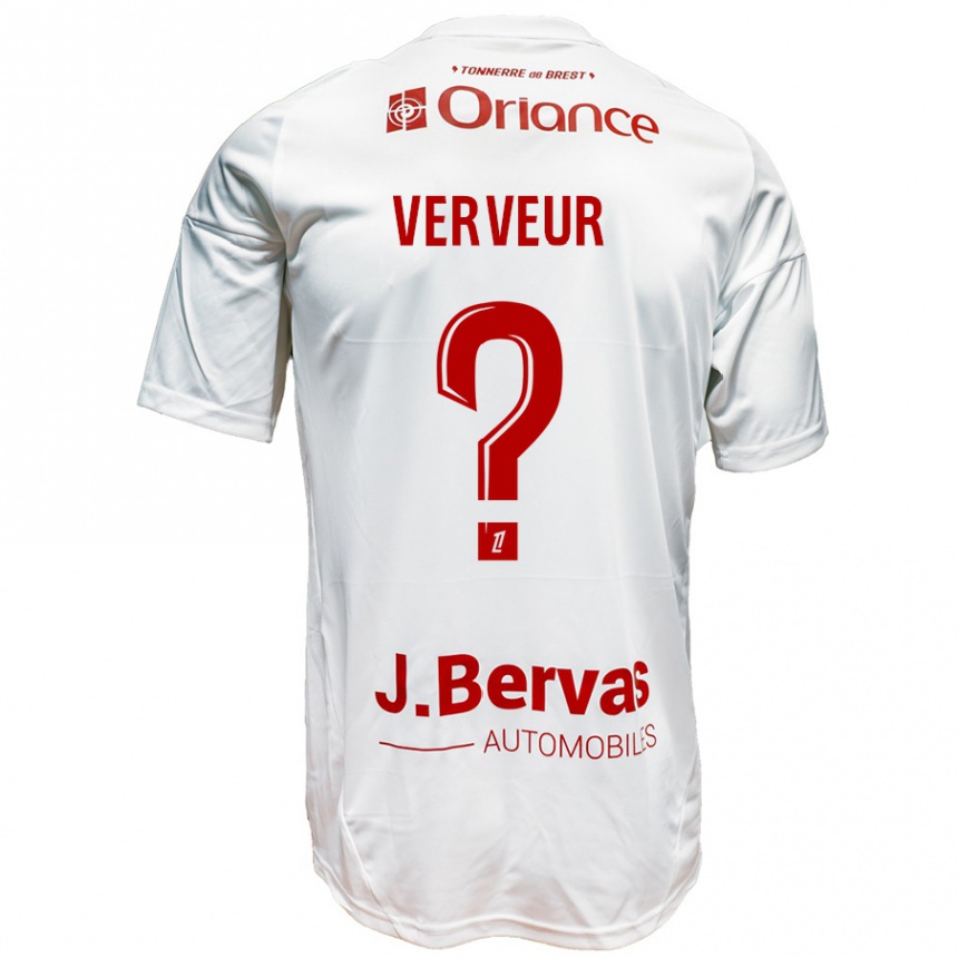 Niño Fútbol Camiseta Titouan Verveur #0 Blanco Rojo 2ª Equipación 2024/25 Perú