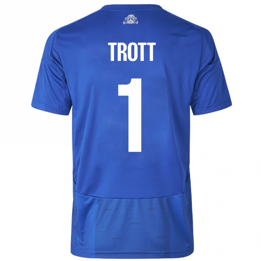 Niño Fútbol Camiseta Nathan Trott #1 Blanco Azul 2ª Equipación 2024/25 Perú