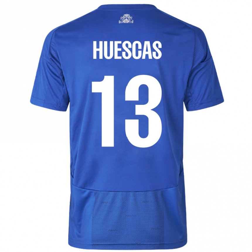 Niño Fútbol Camiseta Rodrigo Huescas #13 Blanco Azul 2ª Equipación 2024/25 Perú