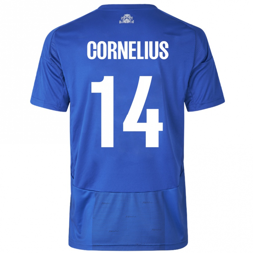 Niño Fútbol Camiseta Andreas Cornelius #14 Blanco Azul 2ª Equipación 2024/25 Perú