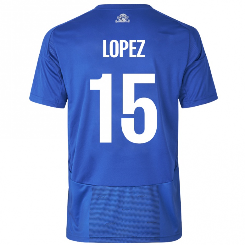 Niño Fútbol Camiseta Marcos López #15 Blanco Azul 2ª Equipación 2024/25 Perú