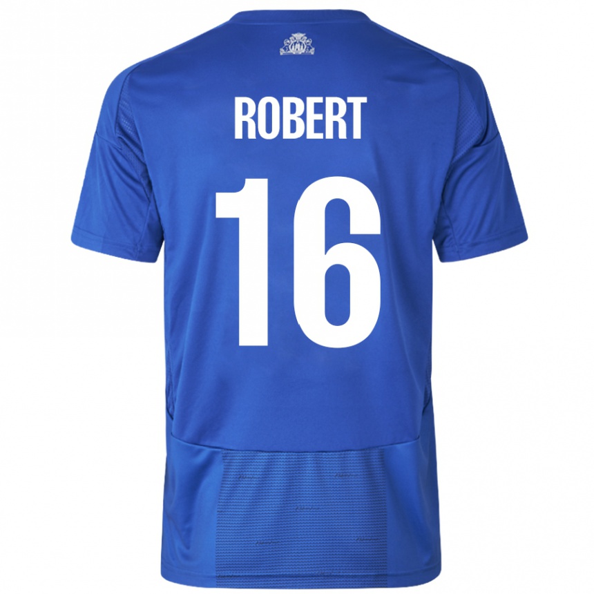 Niño Fútbol Camiseta Robert #16 Blanco Azul 2ª Equipación 2024/25 Perú