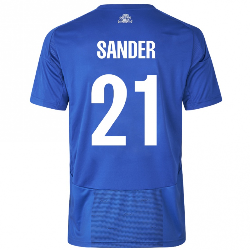 Niño Fútbol Camiseta Theo Sander #21 Blanco Azul 2ª Equipación 2024/25 Perú