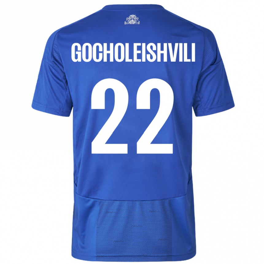 Niño Fútbol Camiseta Giorgi Gocholeishvili #22 Blanco Azul 2ª Equipación 2024/25 Perú