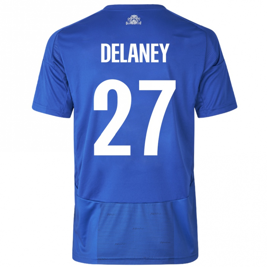 Niño Fútbol Camiseta Thomas Delaney #27 Blanco Azul 2ª Equipación 2024/25 Perú