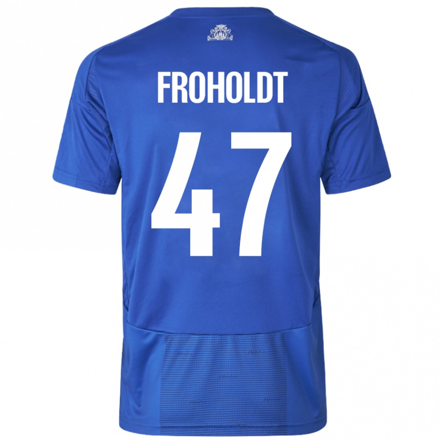 Niño Fútbol Camiseta Victor Froholdt #47 Blanco Azul 2ª Equipación 2024/25 Perú