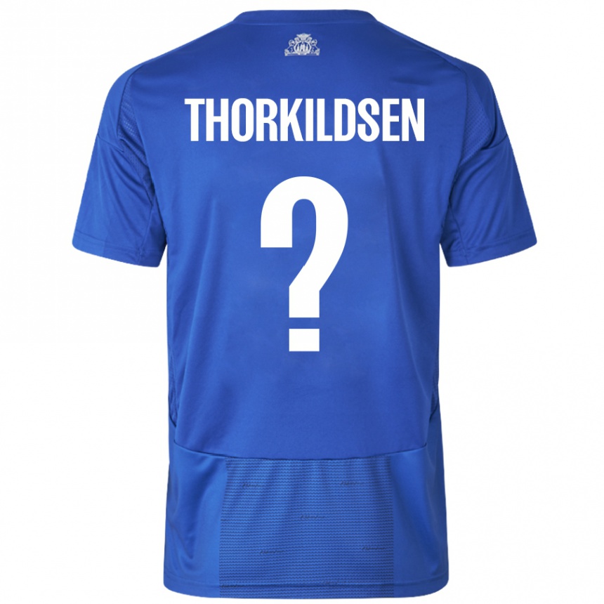 Niño Fútbol Camiseta Elias Thorkildsen #0 Blanco Azul 2ª Equipación 2024/25 Perú