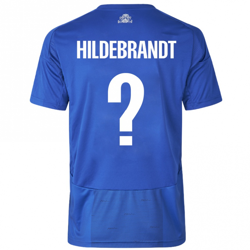 Niño Fútbol Camiseta Sylvester Hildebrandt #0 Blanco Azul 2ª Equipación 2024/25 Perú