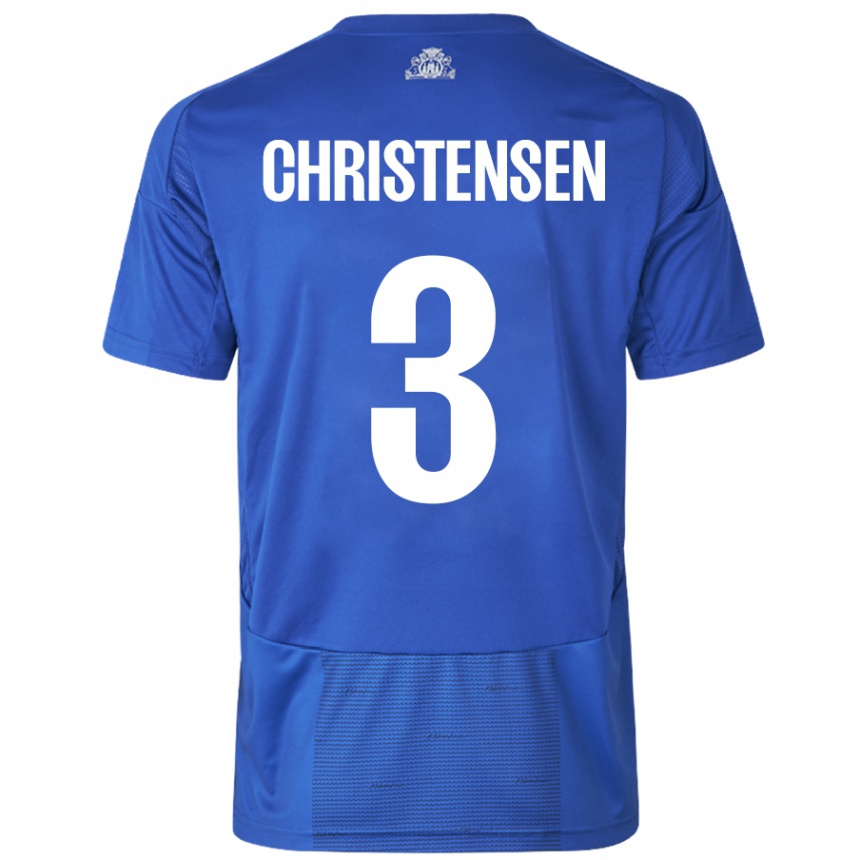 Niño Fútbol Camiseta Sebastian Christensen #3 Blanco Azul 2ª Equipación 2024/25 Perú