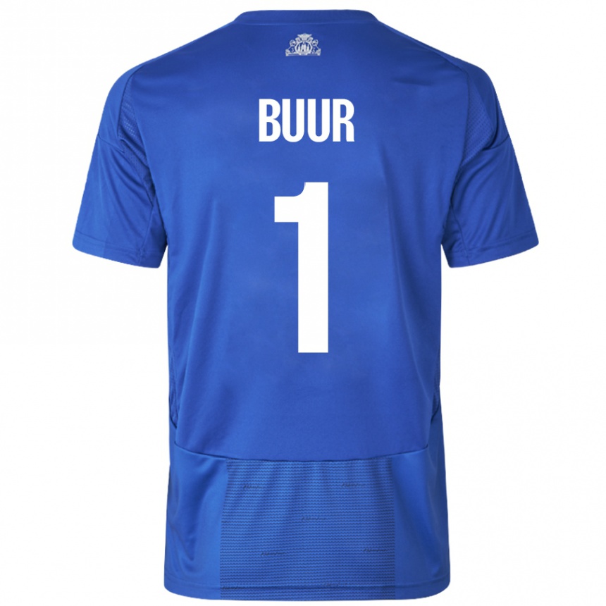 Niño Fútbol Camiseta Oscar Buur #1 Blanco Azul 2ª Equipación 2024/25 Perú