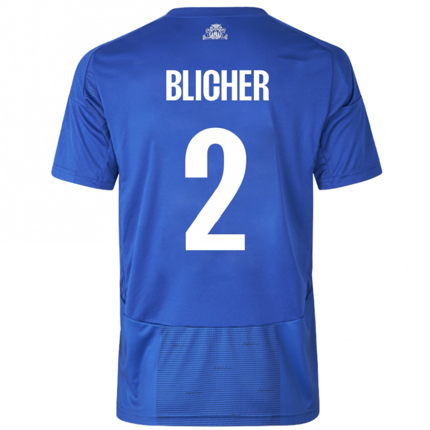 Niño Fútbol Camiseta Nicolai Blicher #2 Blanco Azul 2ª Equipación 2024/25 Perú