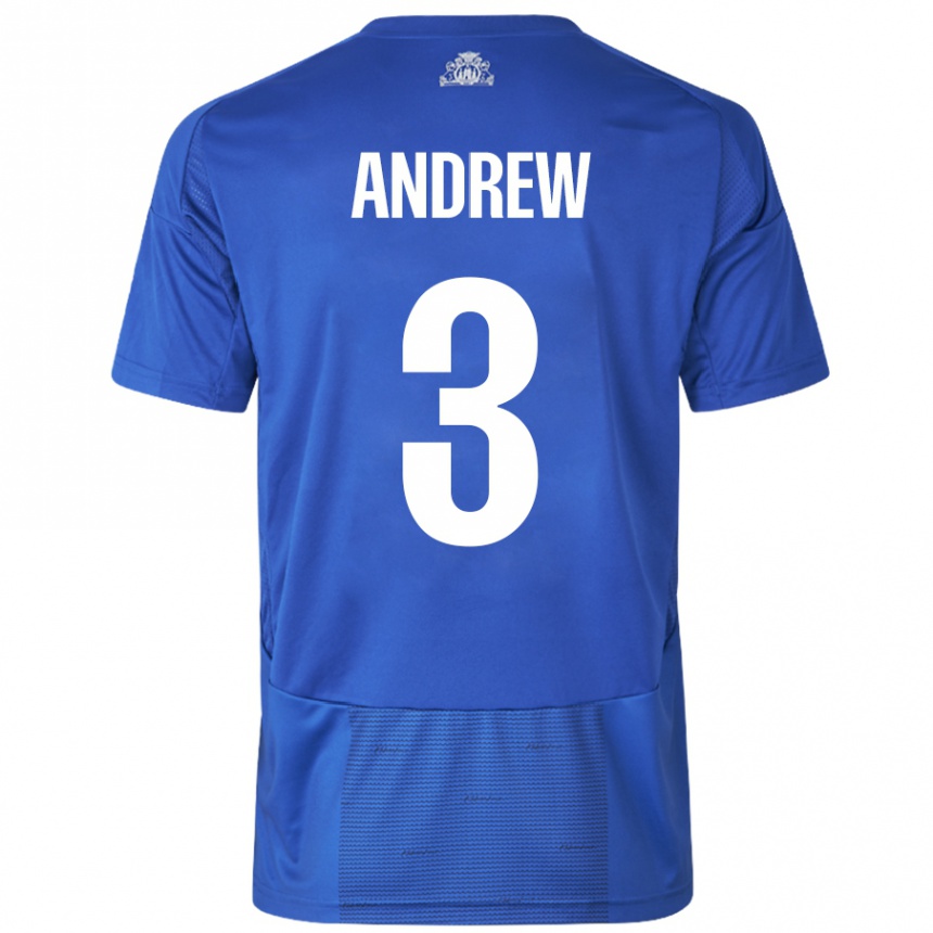 Niño Fútbol Camiseta Tristan Andrew #3 Blanco Azul 2ª Equipación 2024/25 Perú